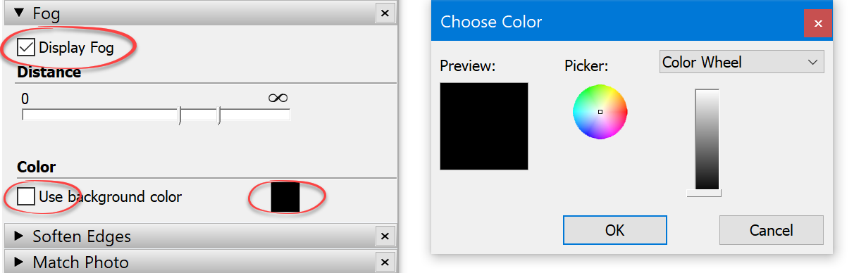 Fog settings for depth map